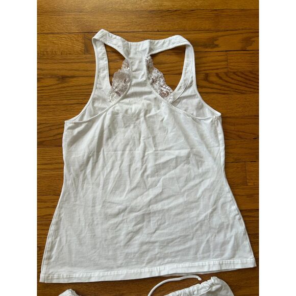 La Perla White Cotton Lace Racerback Tank Top Set Lounge Pajamas M - Picture 3 of 13